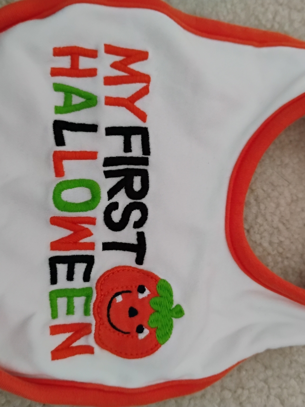 Carter's White Bib with Orange Trim and Halloween Embroidery ๐